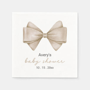 Beige Bow Modern Boho Baby Shower Napkins
