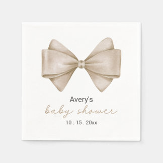 Beige Bow Modern Boho Baby Shower Napkins