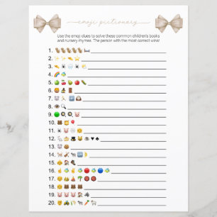 Beige Bow Modern Emoji Books Baby Shower Game