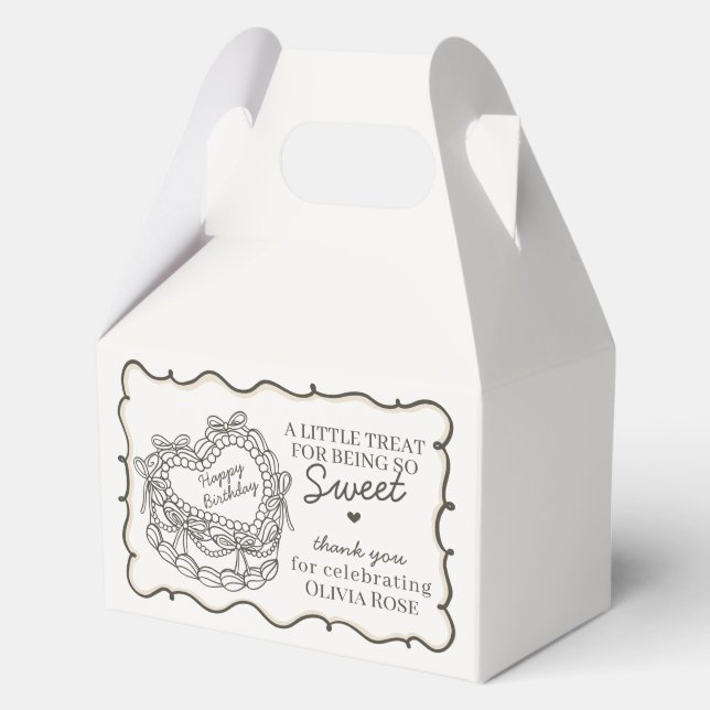 Beige Bow Retro Heart Coquette Cake Birthday Favor Box (Front)