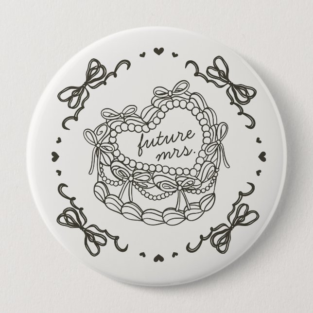 Beige Bow Retro Heart Coquette Cake Bridal Showe 4 Inch Round Button (Front)