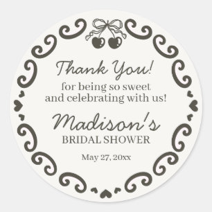Beige Bow Retro Heart Coquette Cake Bridal Shower Classic Round Sticker