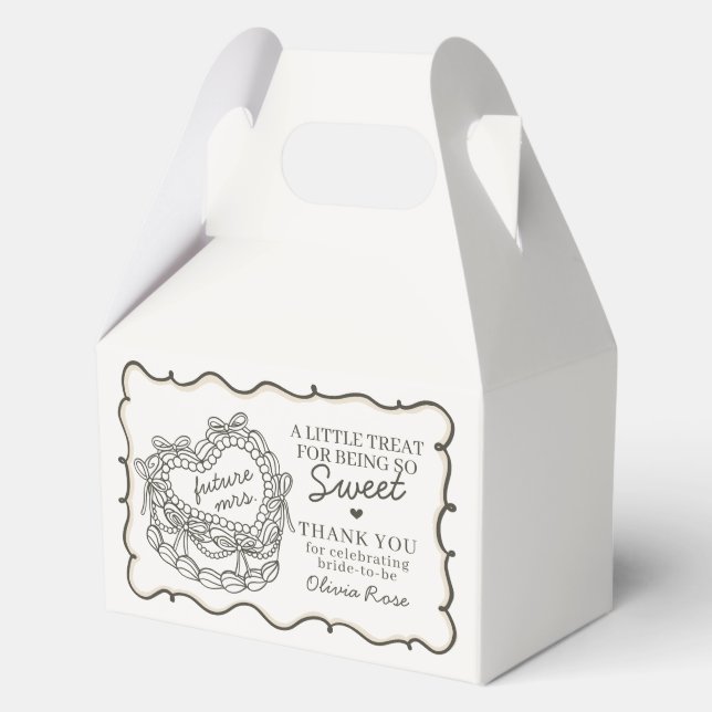 Beige Bow Retro Heart Coquette Cake Bridal Shower Favor Box (Front)