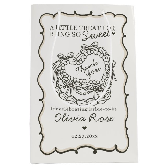 Beige Bow Retro Heart Coquette Cake Bridal Shower Medium Gift Bag (Front)