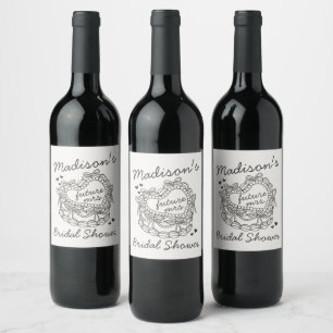Beige Bow Retro Heart Coquette Cake BridalShower Wine Label