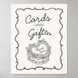 Beige Bow Retro Heart Coquette Cake Cards Gifts Poster