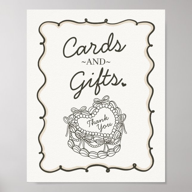 Beige Bow Retro Heart Coquette Cake Cards Gifts Poster (Front)