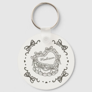 Beige Bow Retro Heart Coquette Cake Favours Keychain
