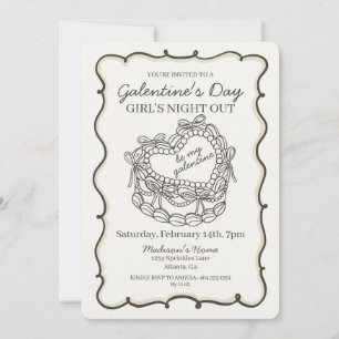 Beige Bow Retro Heart Coquette Cake Galentine Invitation