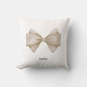 Beige Bow Throw Pillow