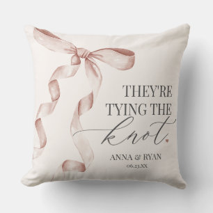 Beige Bow Tying the Knot Bridal Shower Gift Throw Pillow