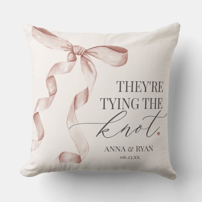 Beige Bow Tying the Knot Bridal Shower Gift Throw Pillow (Front)