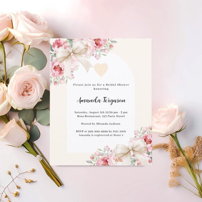 Beige bows pink florals Bridal Shower invitation (Creator Uploaded)