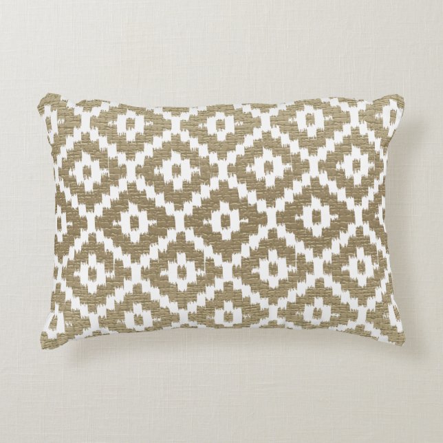 Beige Brick Aztec Tribal Print Ikat Diamond Pattrn Decorative Pillow (Front)