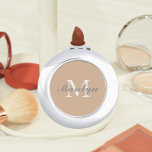 Beige Bridesmaid Initial and Name Compact Mirror<br><div class="desc">A personalized compact mirror for your wedding bridesmaid or maid of honour that has her initial and name on a trendy,  beige colour background. Edit to replace initial and name. Select your compact mirror style.</div>