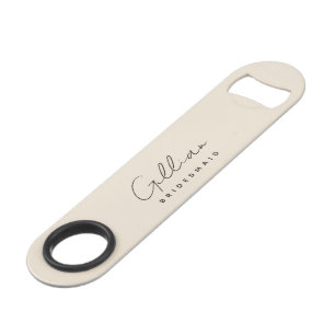 Beige Bridesmaid Minimalist Script Bottle Opener Bar Key