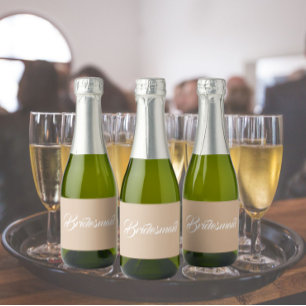 Beige Bridesmaid Simple Stylized Script Sparkling Wine Label