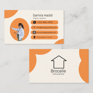 Beige Bright Orange English Teacher  Business Card