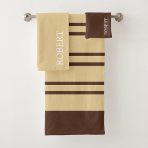  Beige &Brown Abstract Pattern Custom Name Bath Towel Set