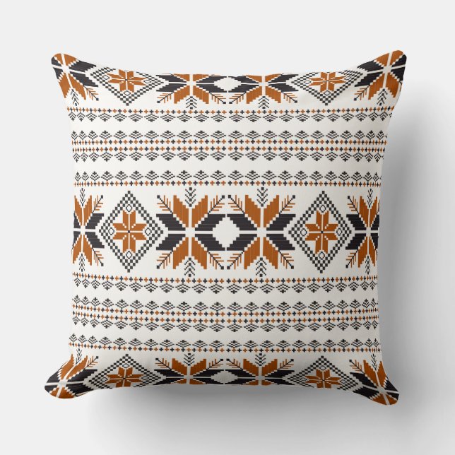 Beige brown and black tribal pattern throw pillow (Front)
