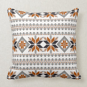 Beige brown and black tribal pattern throw pillow