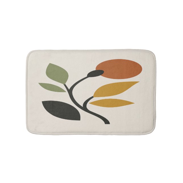 Beige, Brown and Green Botanical  Bath Mat (Front)