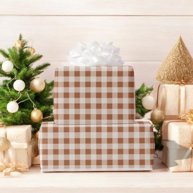 Beige Brown Buffalo Plaid Holiday  Wrapping Paper (Creator Uploaded)