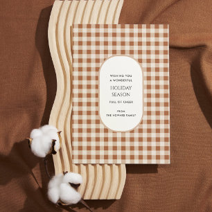 Beige Brown Buffalo Plaid Typography Holiday Card