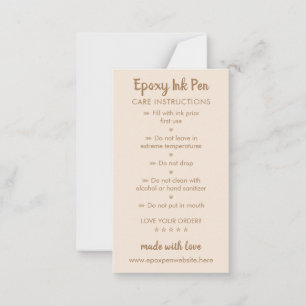 Beige brown Care Instructions for Epoxy Pen Card