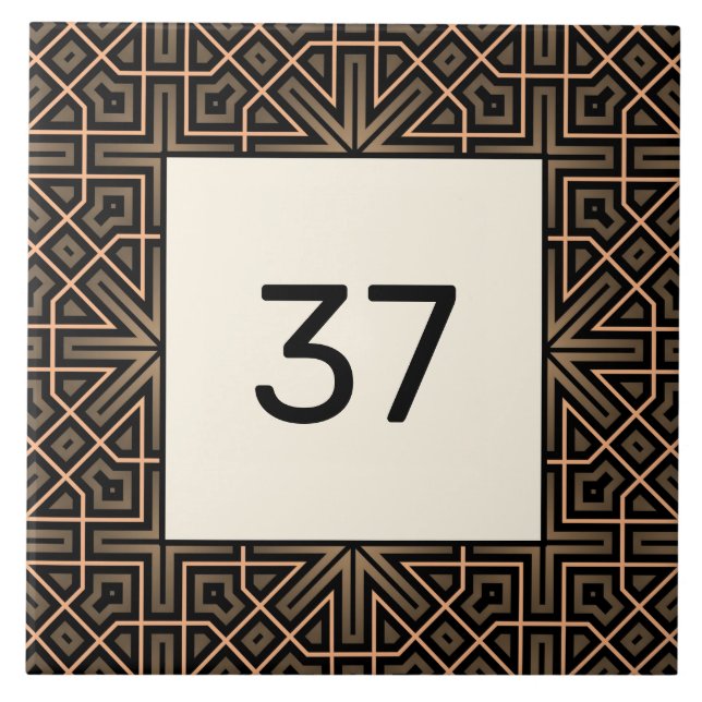  Beige & Brown Chic Fancy Deco House Number Plaque Tile (Front)