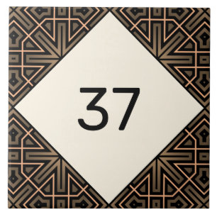 Beige & Brown Chic Fancy Deco House Number Plaque Tile