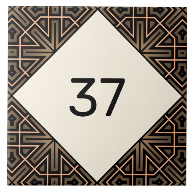  Beige & Brown Chic Fancy Deco House Number Plaque Tile (Front)