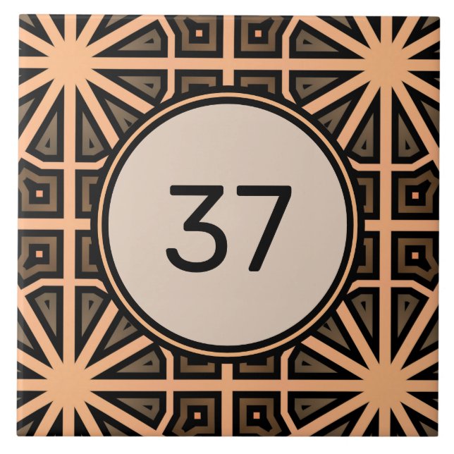  Beige & Brown Chic Fancy Deco House Number Plaque Tile (Front)