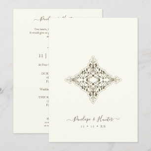 Beige Brown Chic Lace Romantic Couple Wedding Invitation