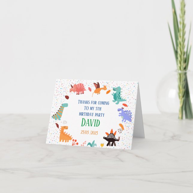 Beige Brown Cute Dinosaur Birthday Thank You Card (Front)
