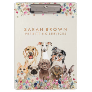 Beige Brown Cute Dog Groomer Small flowers Clipboard