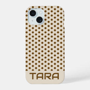 BEIGE BROWN DOTS STYLISH SIMPLE CUSTOMIZED NAME iPhone 15 CASE