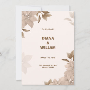 Beige Brown Elegant Aesthetic Wedding Invitation