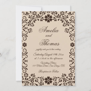 Beige Brown Elegant Garden Wedding  Invitation