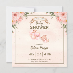 Beige Brown Floral Baby Shower Magnet Card