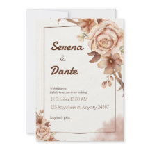 Beige & Brown Floral Wedding Invitation