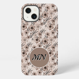 Beige brown flowers pattern on tiger background re iPhone 13 case