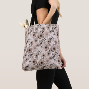 Beige brown flowers pattern on tiger background re tote bag