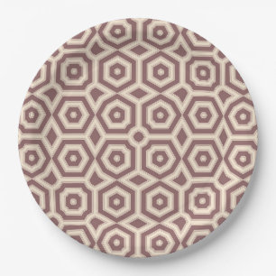 beige brown geometric pattern art deco paper plate