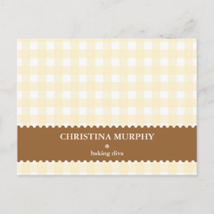 Beige brown gingham lined custom name recipe card