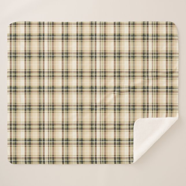 Beige Brown Green Tartan Plaid Gift for Him Sherpa Blanket (Front (Horizontal))