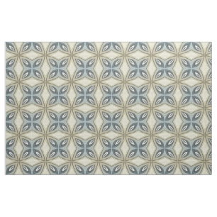 Beige Brown Grey Blue Batik Floral Star Pattern Fabric