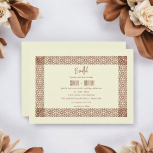 Beige Brown Islamic Geometric Two Border Wedding Invitation