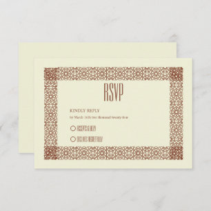 Beige Brown Islamic Geometric Two Border Wedding RSVP Card