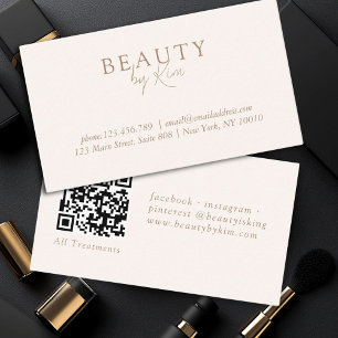 Beige & Brown Minimal Elegant, Salon QR Code Business Card